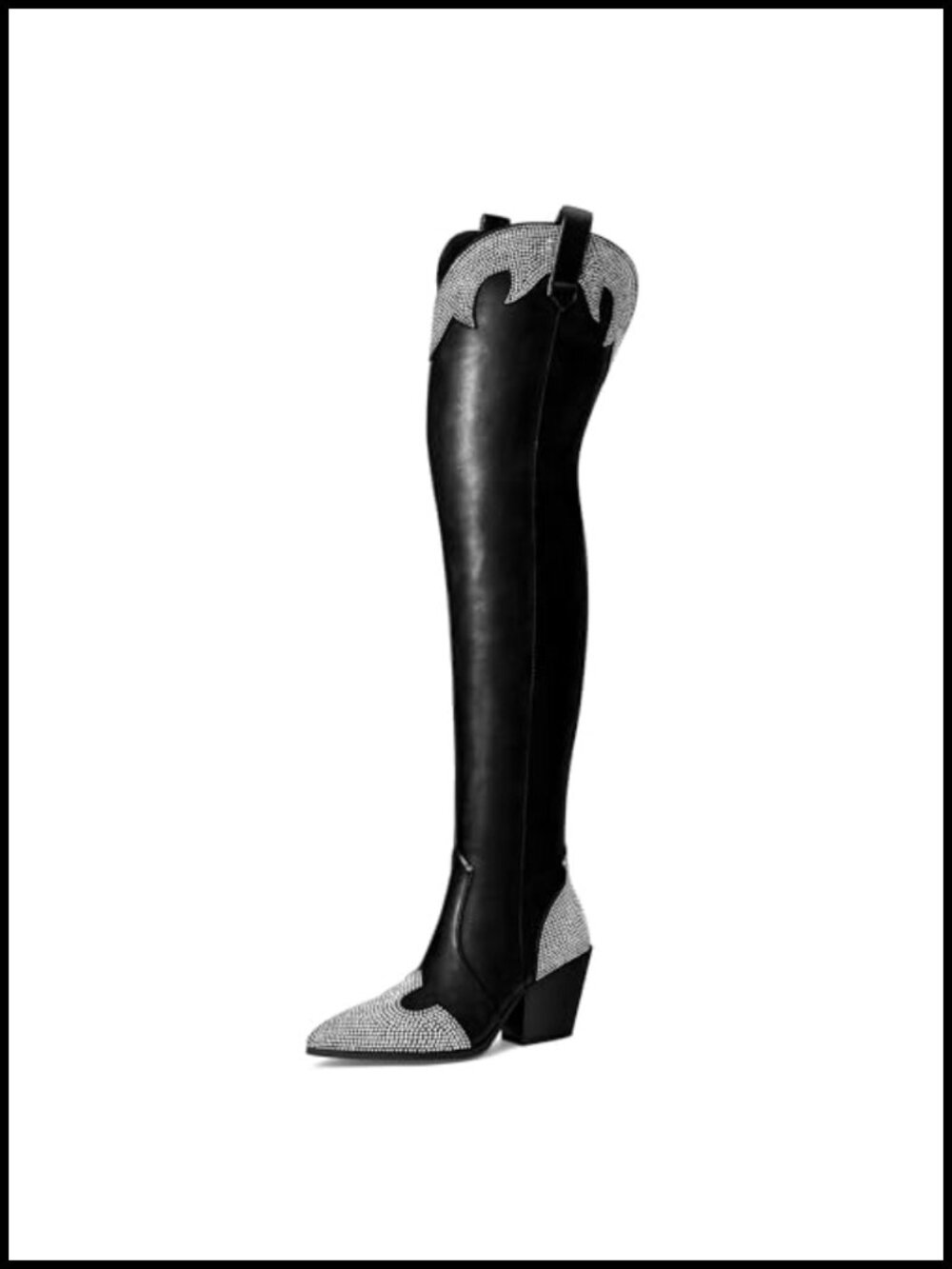 Glam Thigh High Over The Knee Cowboy Boots Pointed Toe Chunky Heel PU
